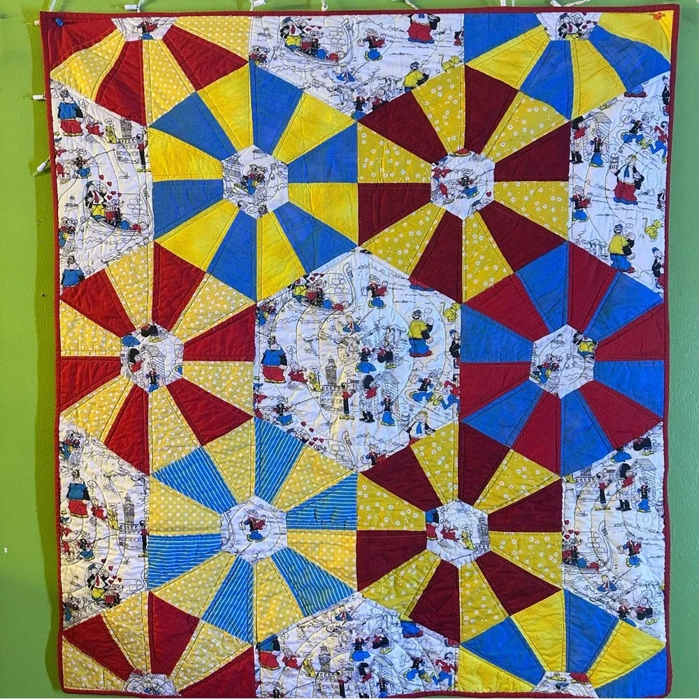 Popeye Colorful Geometric Pattern Quilt size 40” x 46”